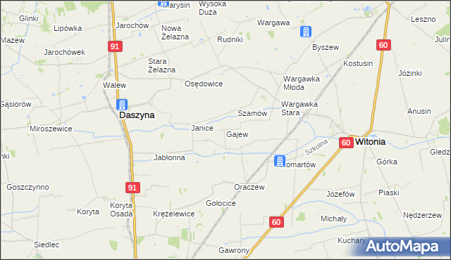 mapa Gajew gmina Witonia, Gajew gmina Witonia na mapie Targeo