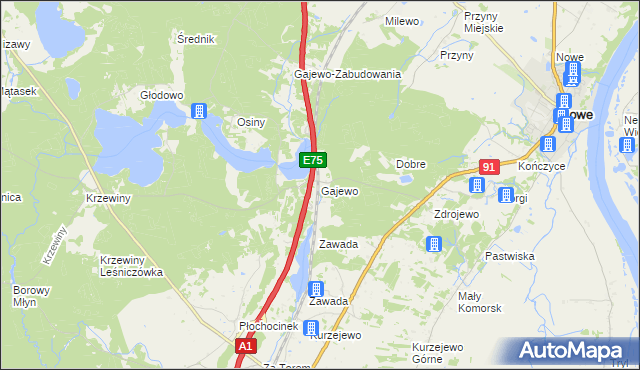 mapa Gajewo gmina Nowe, Gajewo gmina Nowe na mapie Targeo