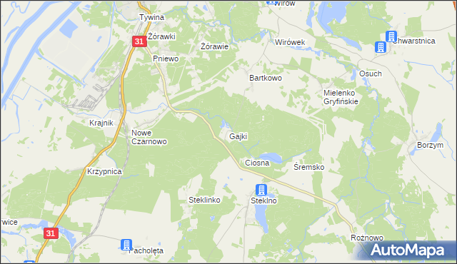 mapa Gajki gmina Gryfino, Gajki gmina Gryfino na mapie Targeo