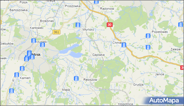 mapa Gajówka gmina Mirsk, Gajówka gmina Mirsk na mapie Targeo