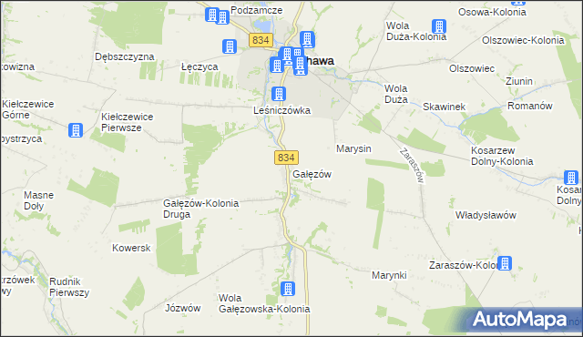 mapa Gałęzów gmina Bychawa, Gałęzów gmina Bychawa na mapie Targeo