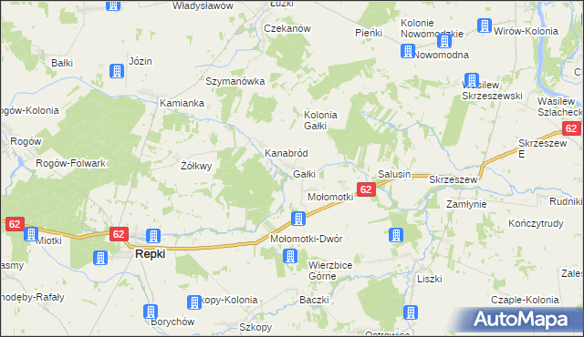 mapa Gałki gmina Repki, Gałki gmina Repki na mapie Targeo