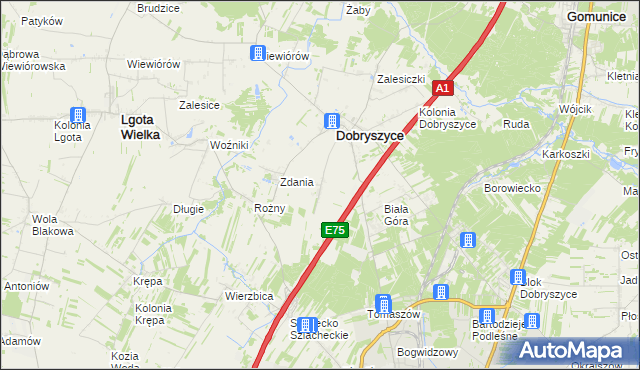 mapa Galonki gmina Dobryszyce, Galonki gmina Dobryszyce na mapie Targeo