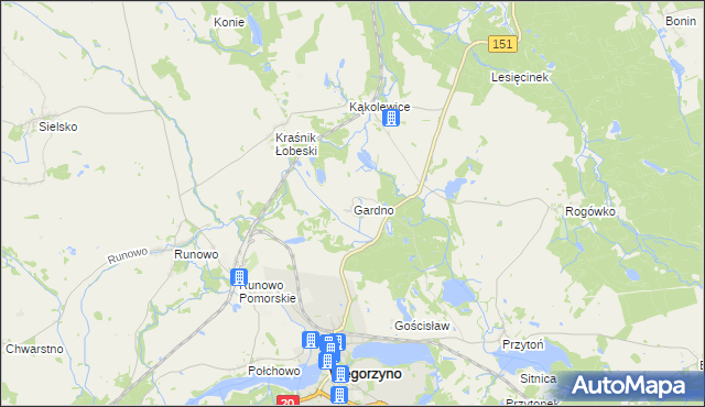 mapa Gardno gmina Węgorzyno, Gardno gmina Węgorzyno na mapie Targeo