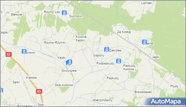 mapa Gąsiory gmina Ulan-Majorat, Gąsiory gmina Ulan-Majorat na mapie Targeo