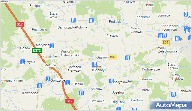 mapa Gąsiory gmina Żelechów, Gąsiory gmina Żelechów na mapie Targeo