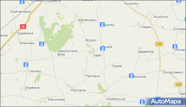 mapa Gąski gmina Gniewkowo, Gąski gmina Gniewkowo na mapie Targeo