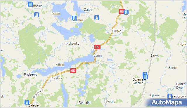 mapa Gąski gmina Olecko, Gąski gmina Olecko na mapie Targeo