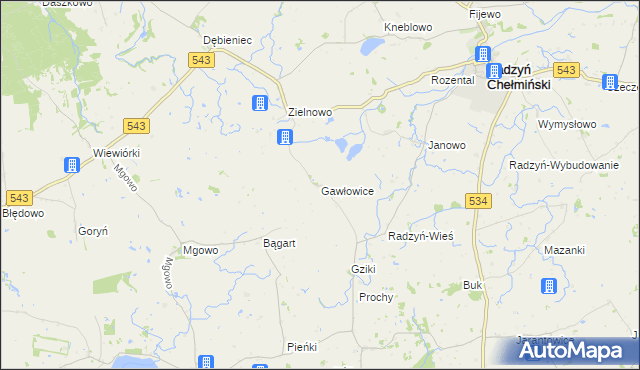 mapa Gawłowice gmina Radzyń Chełmiński, Gawłowice gmina Radzyń Chełmiński na mapie Targeo