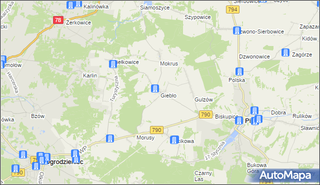 mapa Giebło, Giebło na mapie Targeo