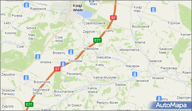 mapa Giebułtów gmina Książ Wielki, Giebułtów gmina Książ Wielki na mapie Targeo