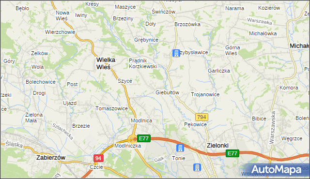 mapa Giebułtów gmina Wielka Wieś, Giebułtów gmina Wielka Wieś na mapie Targeo