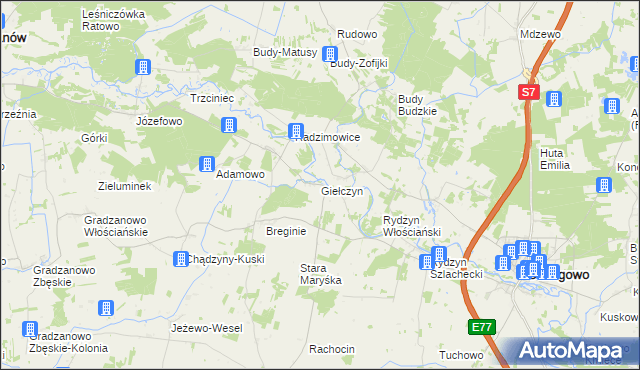 mapa Giełczyn gmina Strzegowo, Giełczyn gmina Strzegowo na mapie Targeo