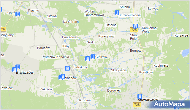 mapa Giełzów gmina Gowarczów, Giełzów gmina Gowarczów na mapie Targeo