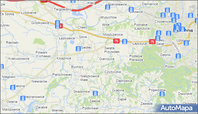 mapa Gierczyce gmina Bochnia, Gierczyce gmina Bochnia na mapie Targeo