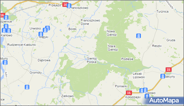 mapa Gierłoż gmina Ostróda, Gierłoż gmina Ostróda na mapie Targeo