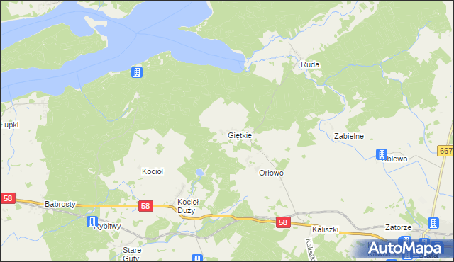 mapa Giętkie, Giętkie na mapie Targeo