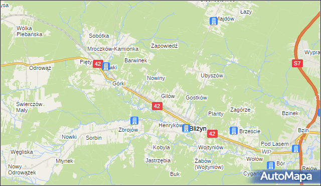 mapa Gilów gmina Bliżyn, Gilów gmina Bliżyn na mapie Targeo