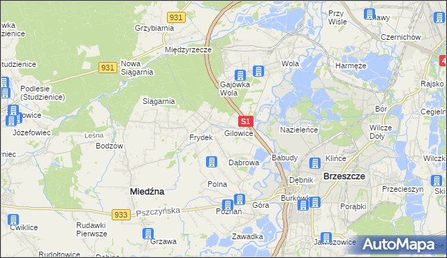 mapa Gilowice gmina Miedźna, Gilowice gmina Miedźna na mapie Targeo
