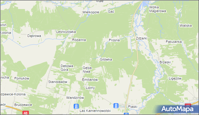 mapa Gilówka gmina Nowe Miasto nad Pilicą, Gilówka gmina Nowe Miasto nad Pilicą na mapie Targeo