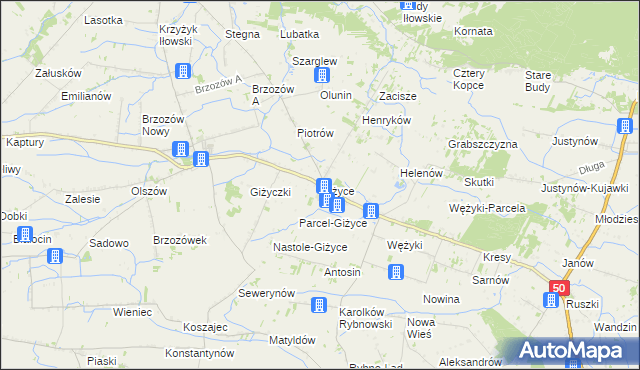 mapa Giżyce gmina Iłów, Giżyce gmina Iłów na mapie Targeo