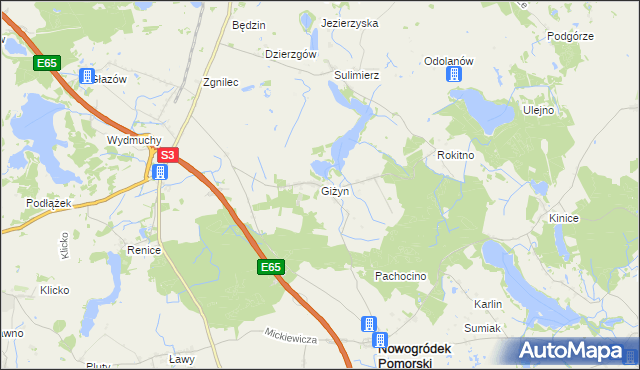 mapa Giżyn gmina Nowogródek Pomorski, Giżyn gmina Nowogródek Pomorski na mapie Targeo