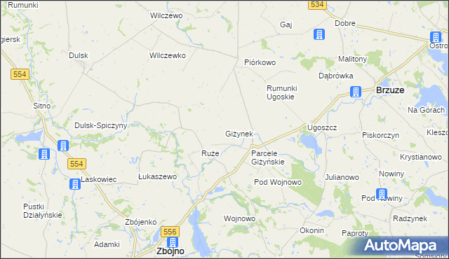 mapa Giżynek gmina Brzuze, Giżynek gmina Brzuze na mapie Targeo