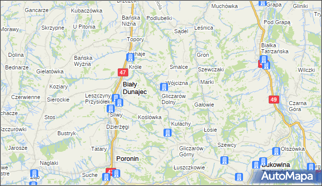 mapa Gliczarów Dolny, Gliczarów Dolny na mapie Targeo