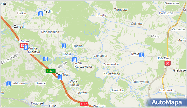 mapa Glinianka gmina Wiązowna, Glinianka gmina Wiązowna na mapie Targeo