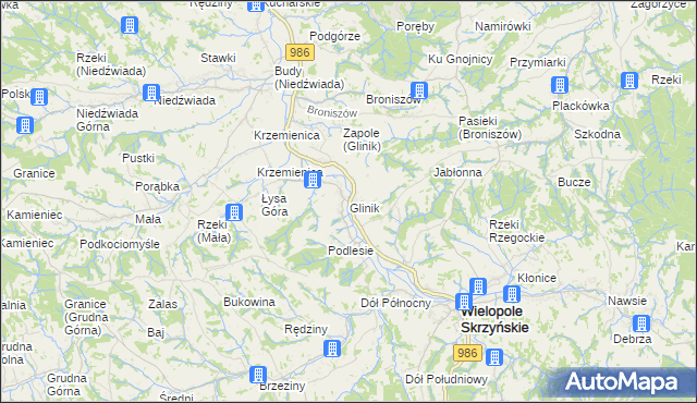 mapa Glinik gmina Wielopole Skrzyńskie, Glinik gmina Wielopole Skrzyńskie na mapie Targeo