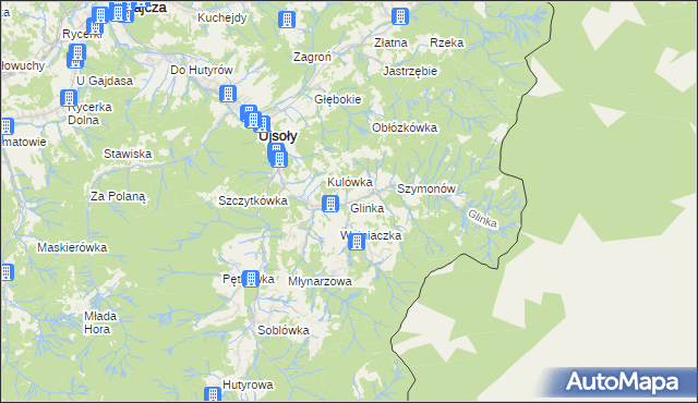 mapa Glinka gmina Ujsoły, Glinka gmina Ujsoły na mapie Targeo