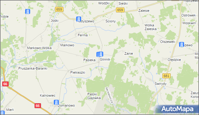 mapa Glinnik gmina Brańsk, Glinnik gmina Brańsk na mapie Targeo