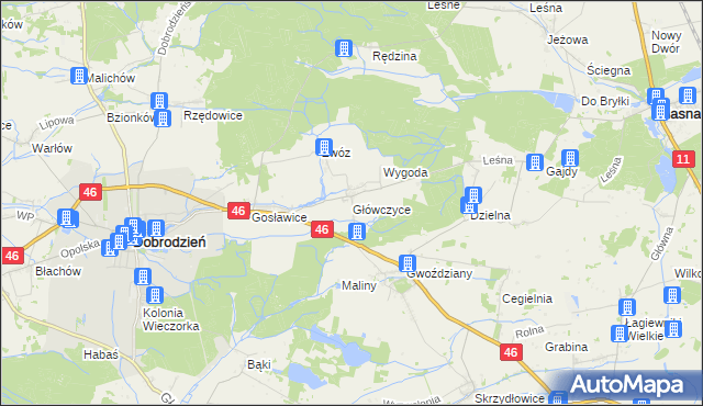 mapa Główczyce gmina Dobrodzień, Główczyce gmina Dobrodzień na mapie Targeo