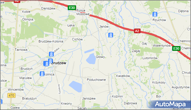 mapa Głowy gmina Brudzew, Głowy gmina Brudzew na mapie Targeo