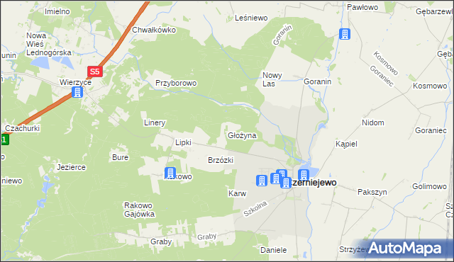 mapa Głożyna, Głożyna na mapie Targeo