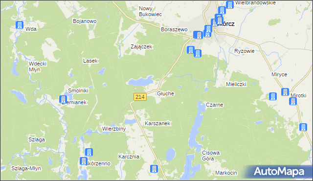 mapa Głuche gmina Osiek, Głuche gmina Osiek na mapie Targeo