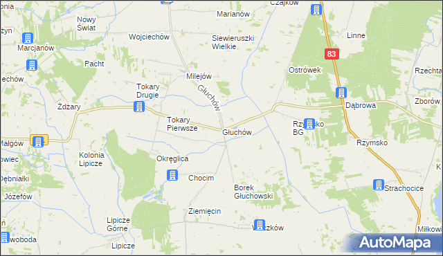 mapa Głuchów gmina Kawęczyn, Głuchów gmina Kawęczyn na mapie Targeo