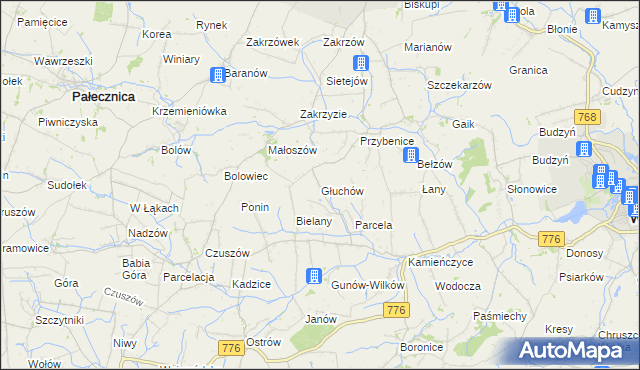 mapa Głuchów gmina Kazimierza Wielka, Głuchów gmina Kazimierza Wielka na mapie Targeo