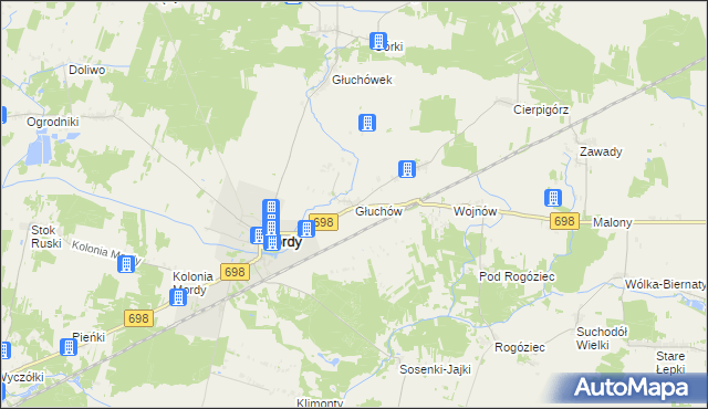 mapa Głuchów gmina Mordy, Głuchów gmina Mordy na mapie Targeo