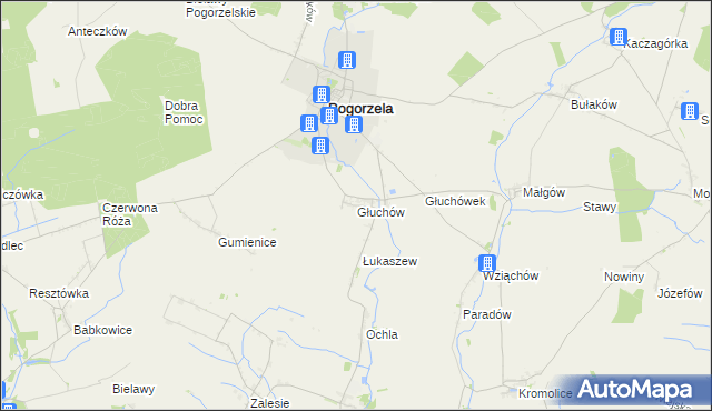 mapa Głuchów gmina Pogorzela, Głuchów gmina Pogorzela na mapie Targeo