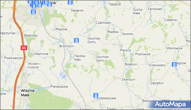 mapa Głuchów Górny, Głuchów Górny na mapie Targeo