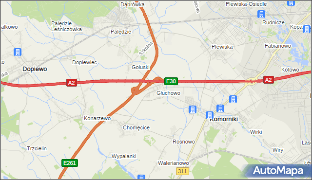 mapa Głuchowo gmina Komorniki, Głuchowo gmina Komorniki na mapie Targeo