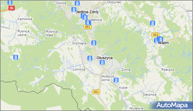 mapa Głuszyca powiat wałbrzyski, Głuszyca powiat wałbrzyski na mapie Targeo