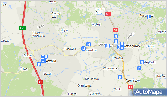 mapa Gniazdów gmina Koziegłowy, Gniazdów gmina Koziegłowy na mapie Targeo