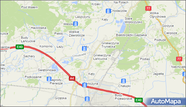 mapa Gniewczyna Łańcucka, Gniewczyna Łańcucka na mapie Targeo