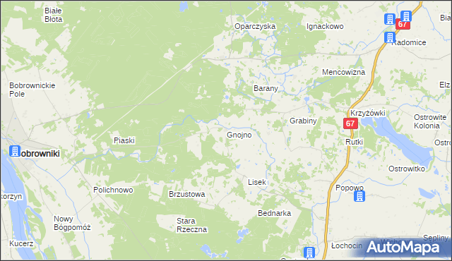 mapa Gnojno gmina Bobrowniki, Gnojno gmina Bobrowniki na mapie Targeo