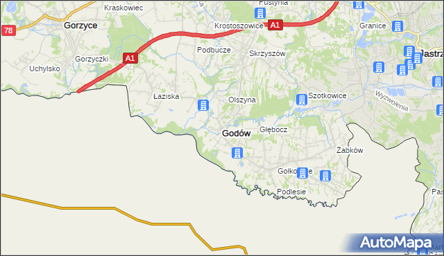 mapa Godów powiat wodzisławski, Godów powiat wodzisławski na mapie Targeo