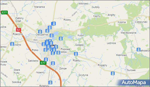 mapa Gołąbki gmina Pasłęk, Gołąbki gmina Pasłęk na mapie Targeo