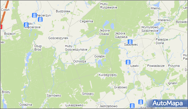 mapa Gołąbki gmina Trzemeszno, Gołąbki gmina Trzemeszno na mapie Targeo