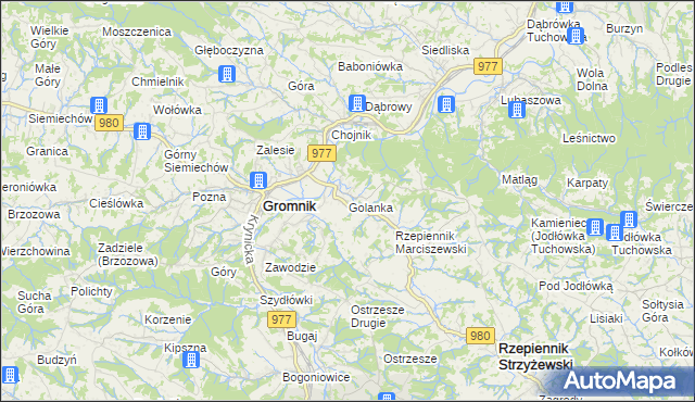 mapa Golanka gmina Gromnik, Golanka gmina Gromnik na mapie Targeo